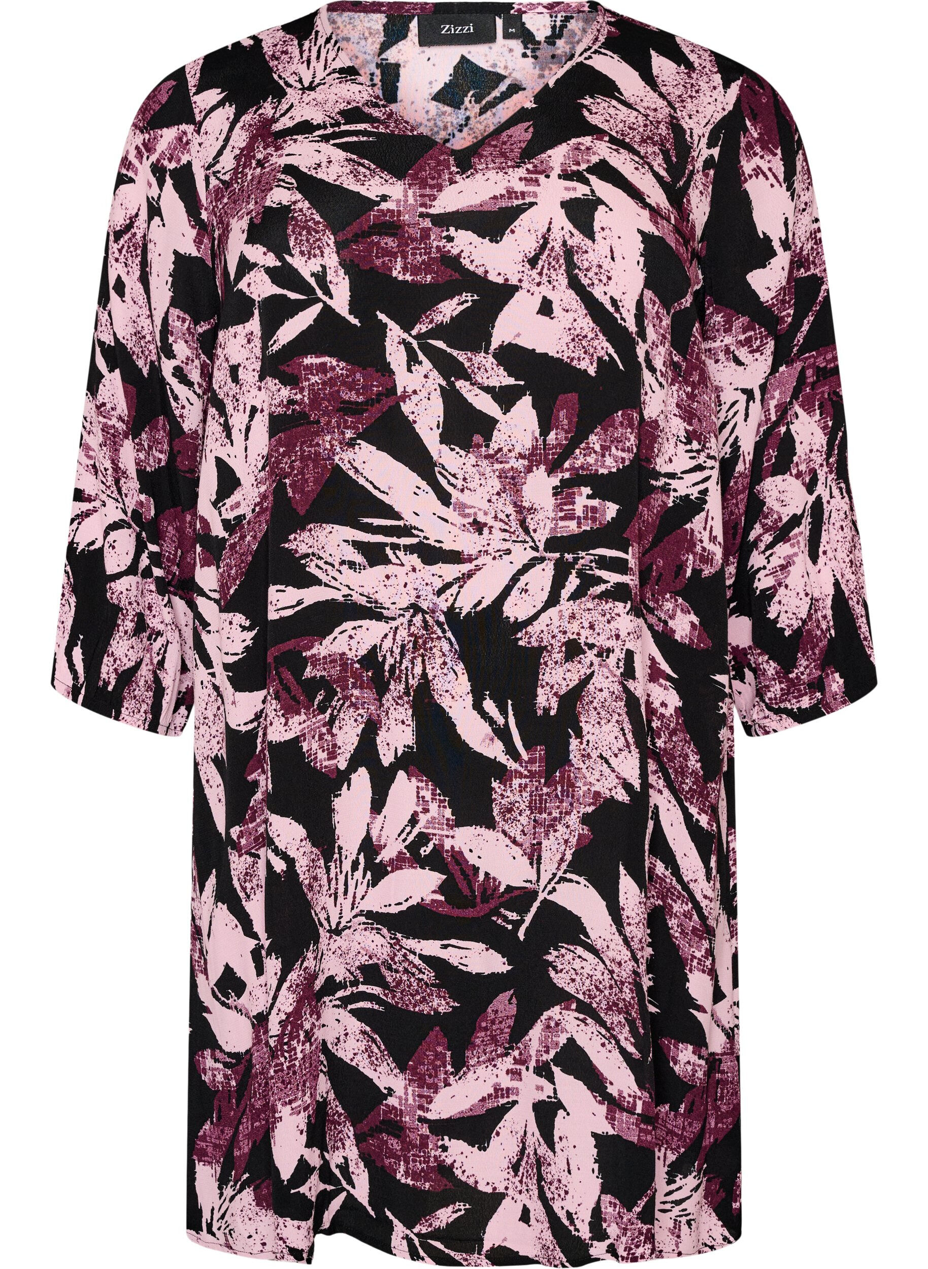 Korte viscose jurk met bloemenprint en 3/4 mouwen
