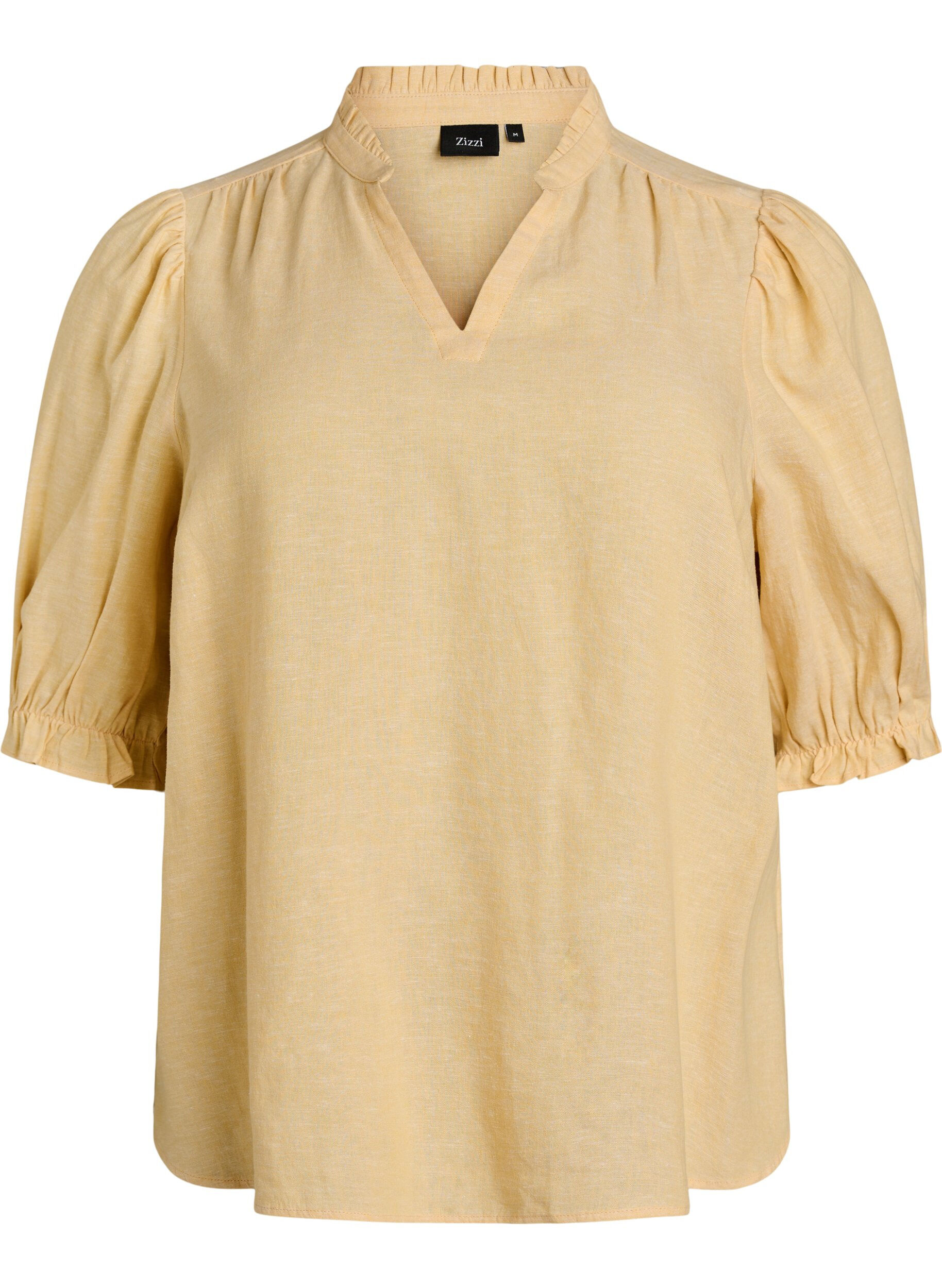 Blouse in linnen en viscose met mouwen 1/2