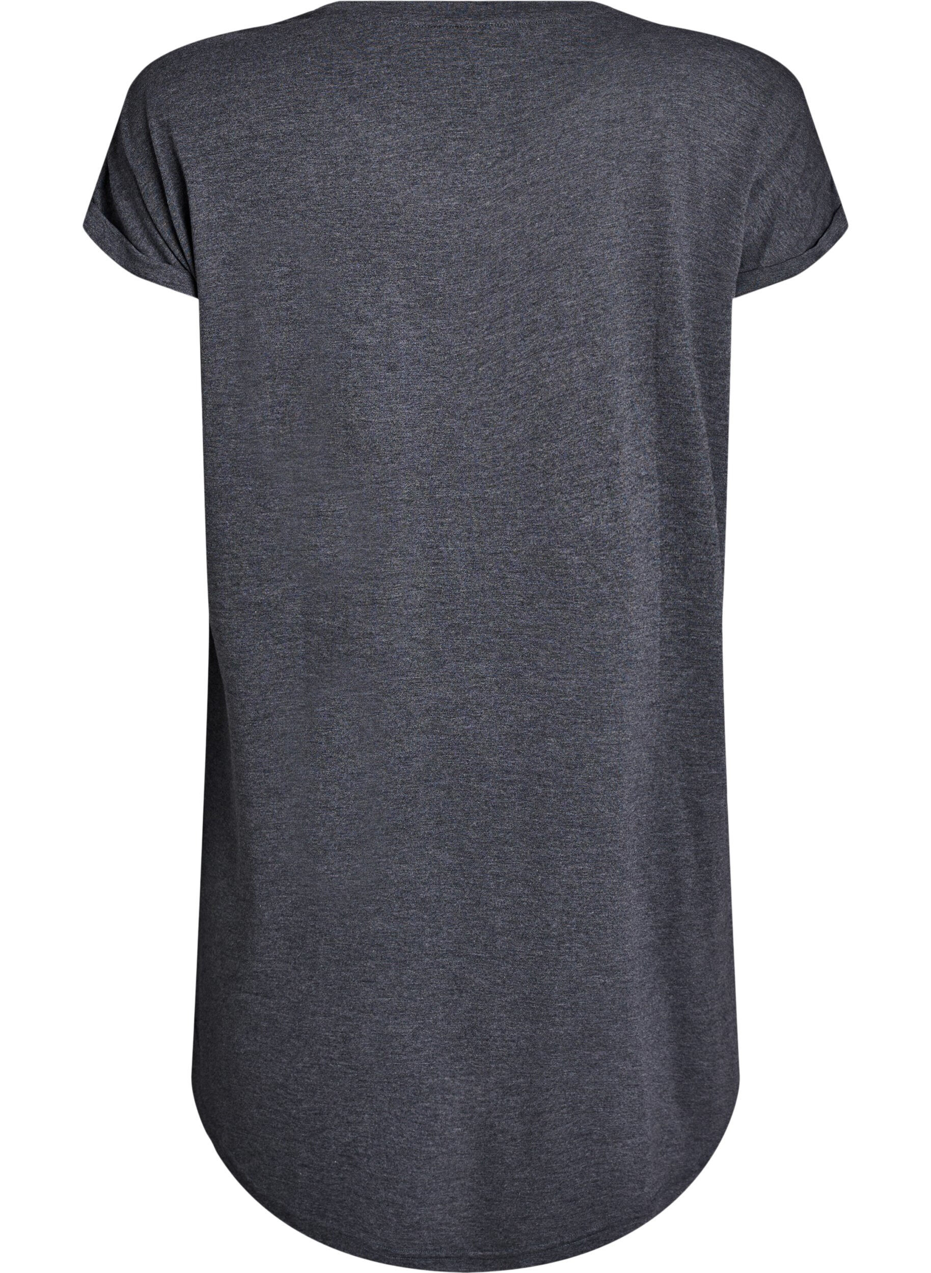 ZizziNachtjapon met korte mouwen en tekstopdruk, Zwart, Packshot image number 1