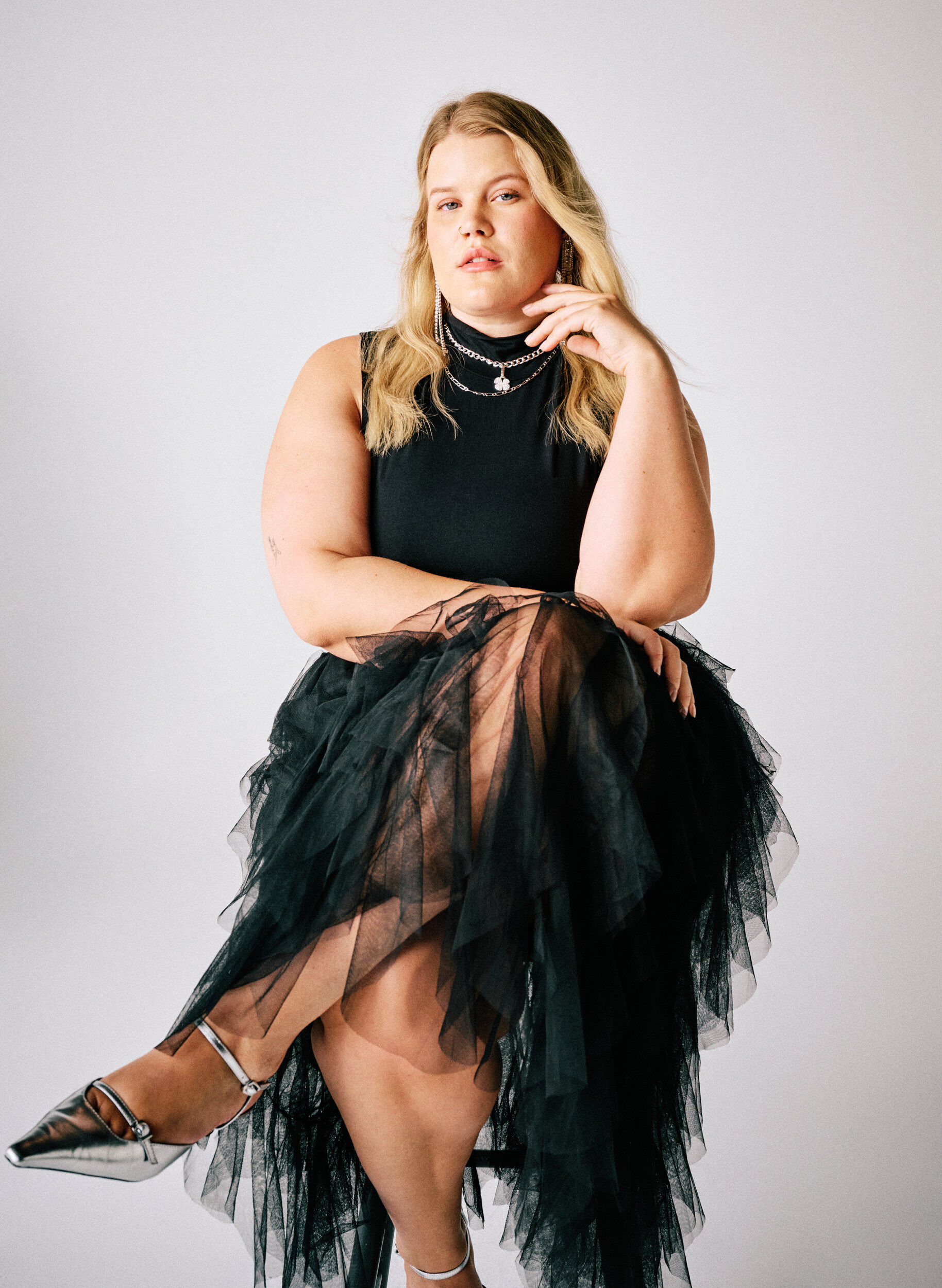 ZizziMidirok van tule met elastische tailleband, Zwart, Image image number 0