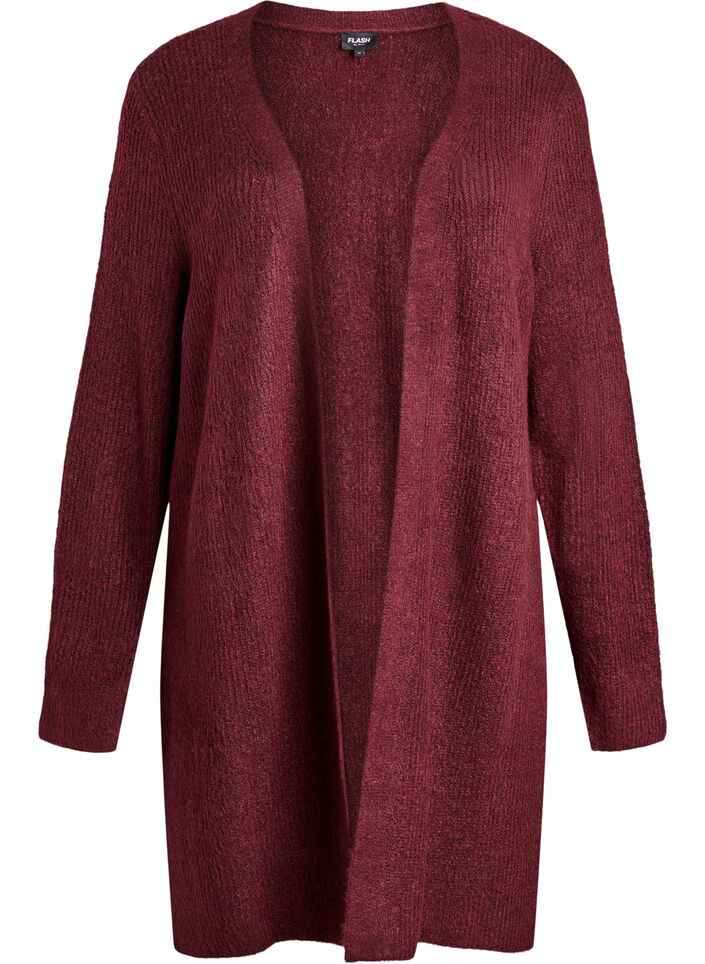 FLASH - Lange ribgebreide cardigan met open voorkant, Rood, Packshot image number 0