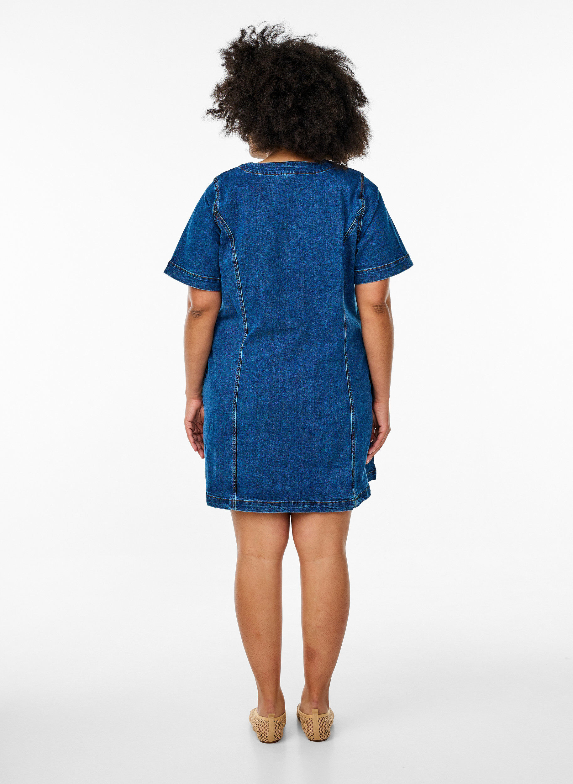 ZizziKorte denim jurk met V-hals, Blauw, Model image number 2