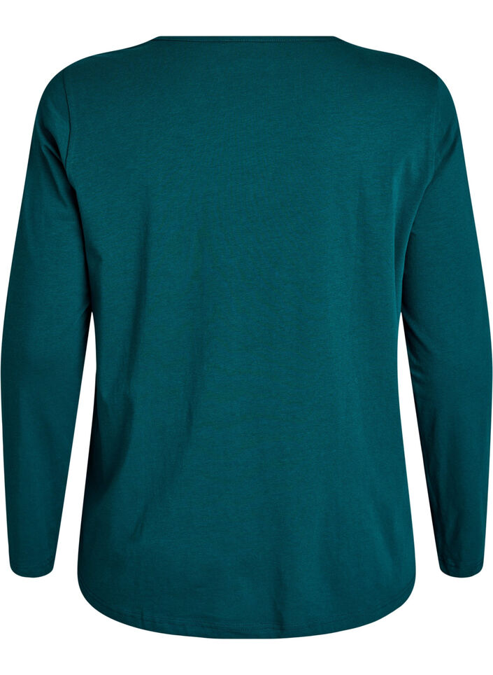 Nacht top in katoen met print aan de voorkant, Turquoise, Packshot image number 1