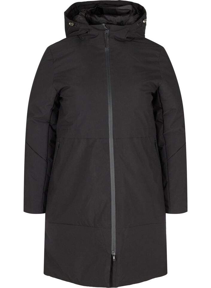 Winterjas met verstelbare taille, Zwart, Packshot image number 0