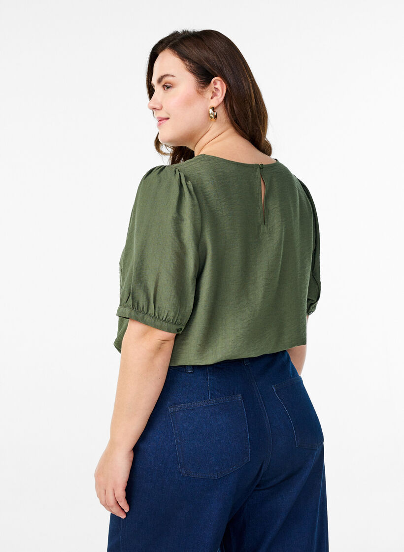Viscose blouse met 1/2 mouwen, Groen, Model image number 2