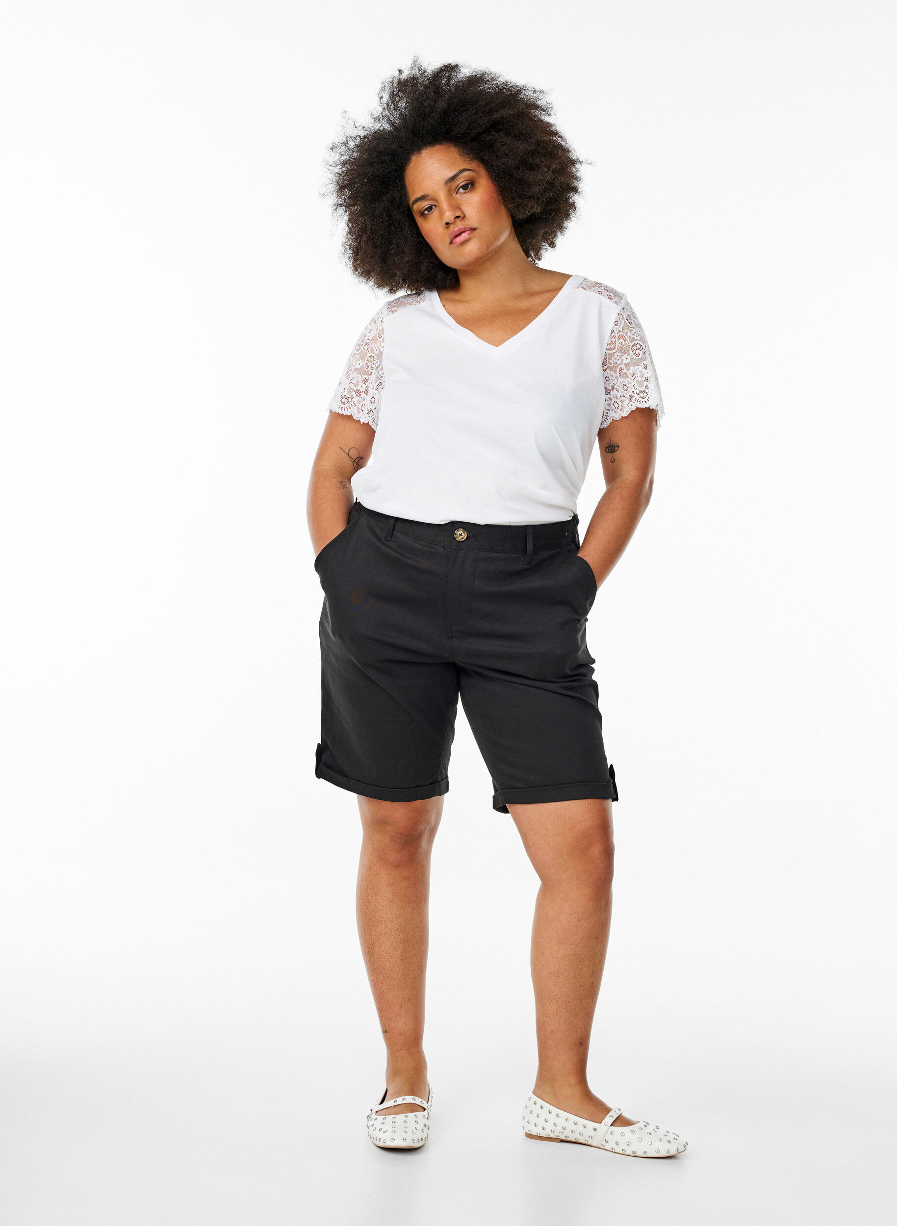 ZizziKatoenen t-shirt met korte kanten mouwen, Wit, Model image number 1