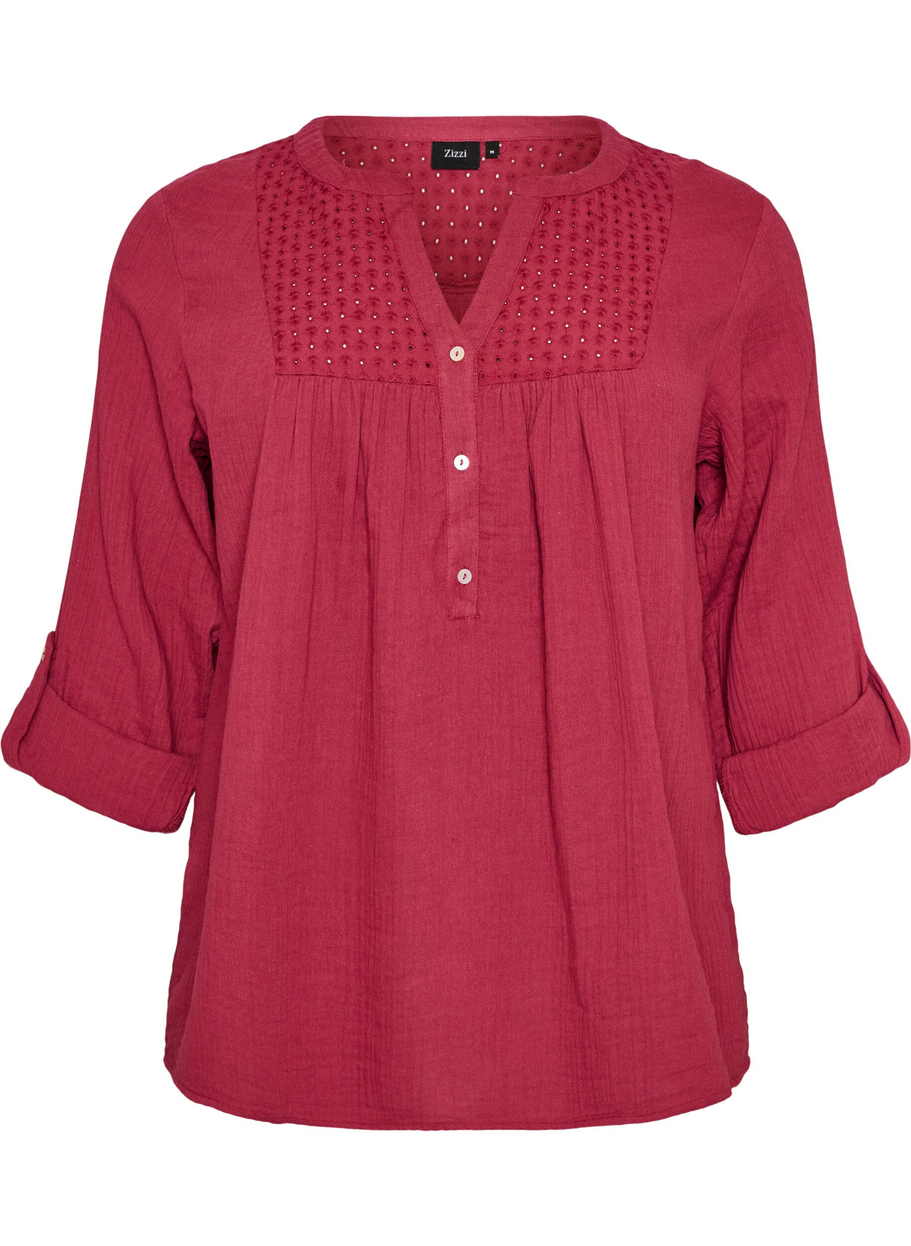 ZizziBlouse in katoenen mousseline met broderie anglaise, Rood, Packshot image number 0