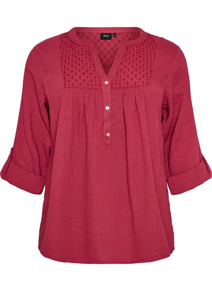 Blouse in katoenen mousseline met broderie anglaise, Rood, Packshot image number 0