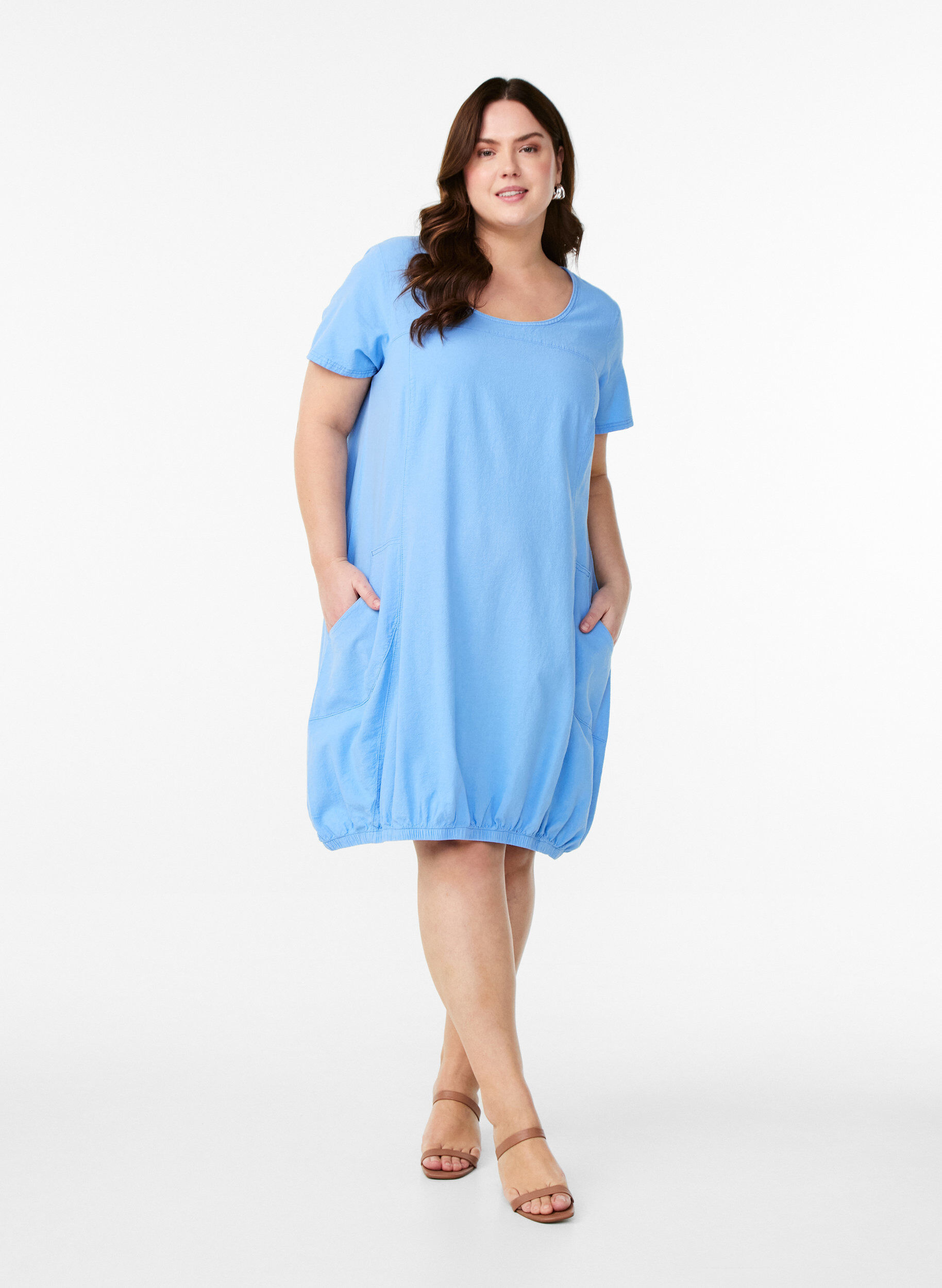 ZizziKatoenen jurk met korte mouwen, Blauw, Model image number 1