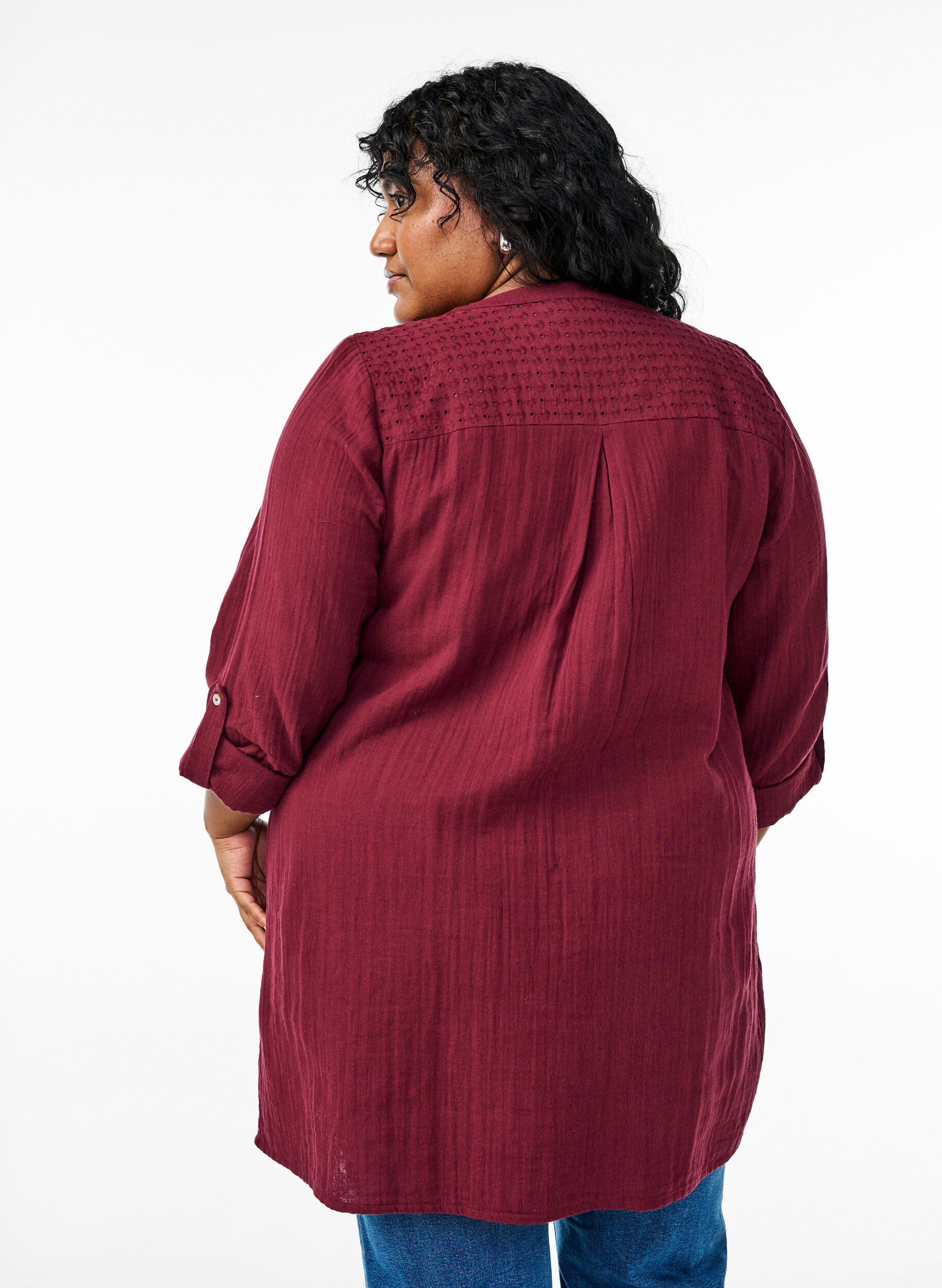 ZizziKatoenen mousseline tuniek met broderie anglaise, Donker Bordeaux, Model image number 2