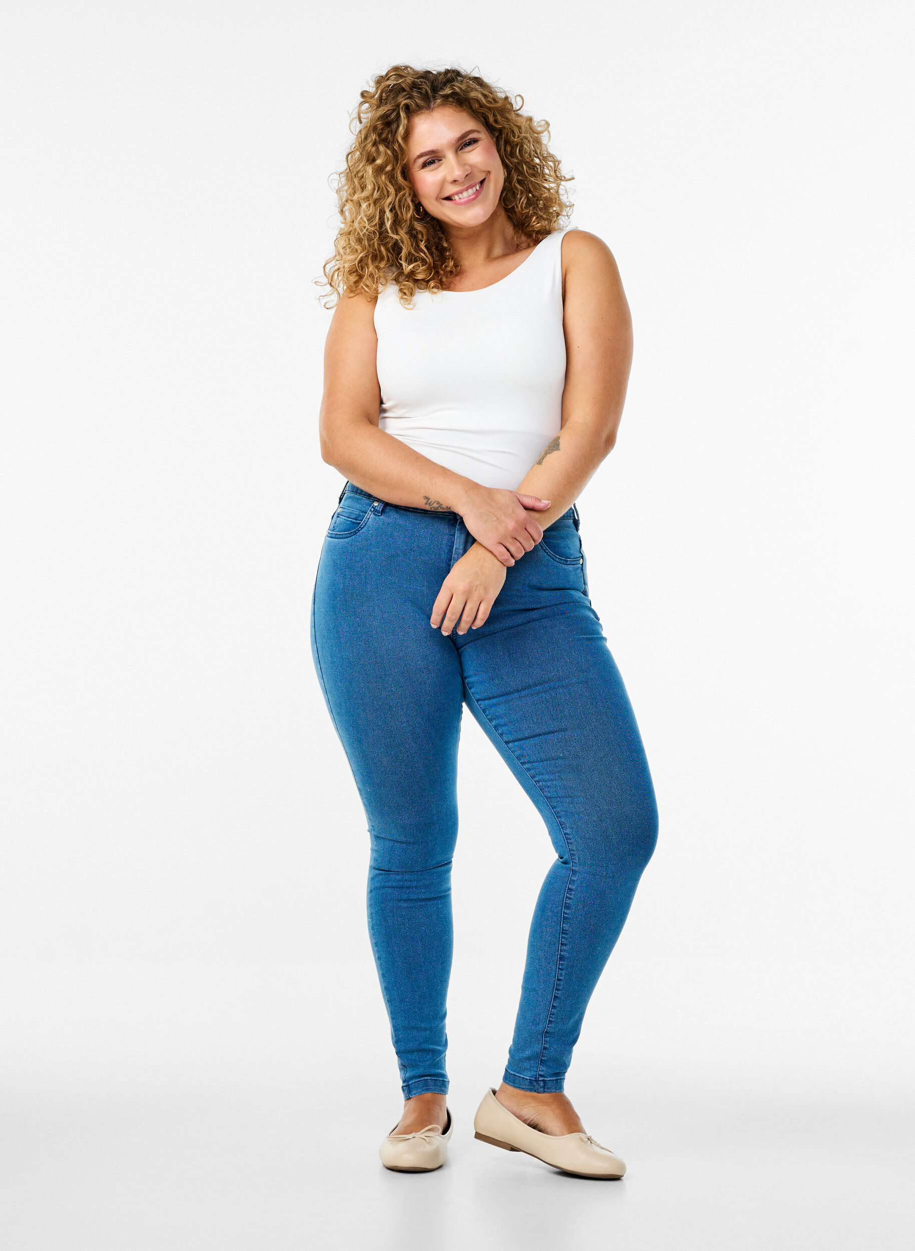 super slim fit Amy jeans met hoge taille, Blauw, Model