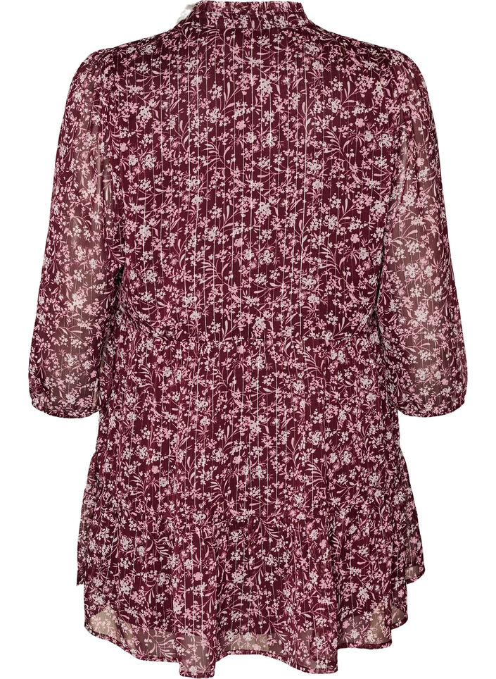 Tuniek met bloemenprint en glitterdraden, Rood, Packshot image number 1