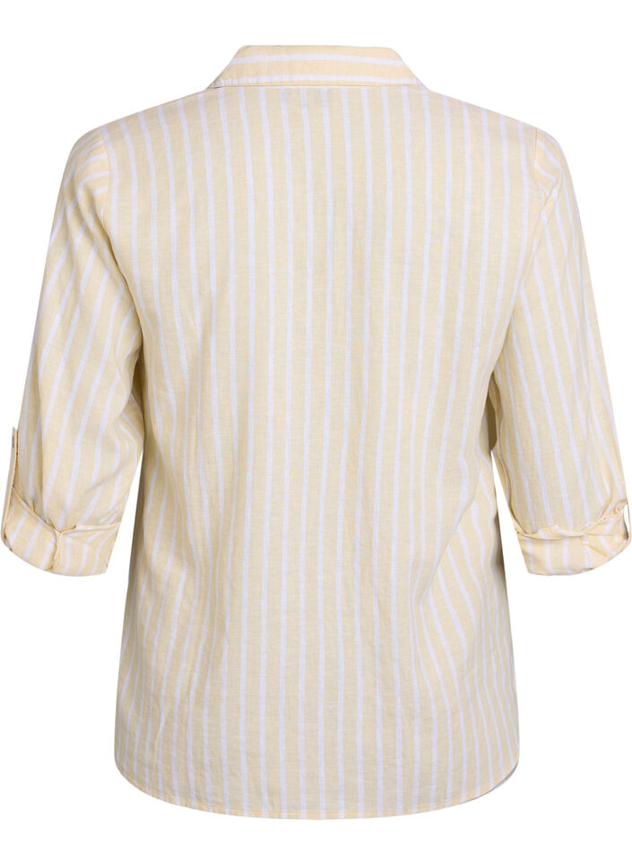 Linnen en viscose shirt met 3/4 mouwen, Beige, Packshot image number 1