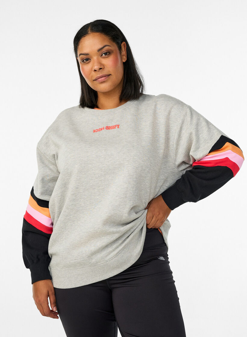 Sweatshirt met losse pasvorm met contrastdetails op de mouwen, Grijs, Model image number 0