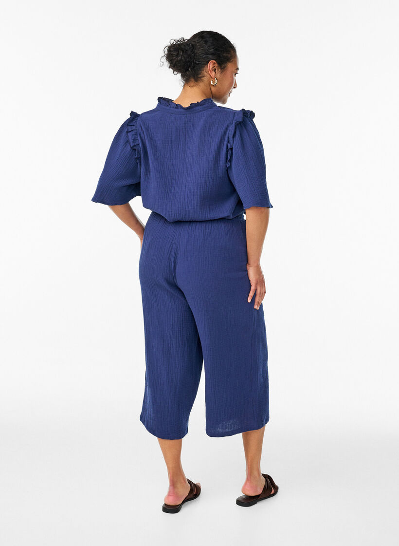 Culotte broek van katoen met hoge taille, Blauw, Model image number 1