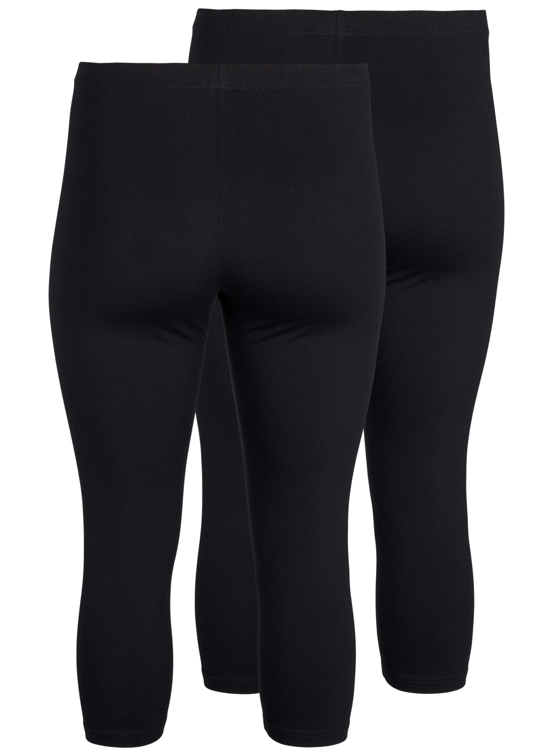 ZizziFLASH - 2-pack 3/4 katoenen leggings, Zwart, Packshot image number 1