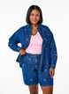 Korte spijkerbroek met geborduurde bloemen, Blauw, Model image number 0