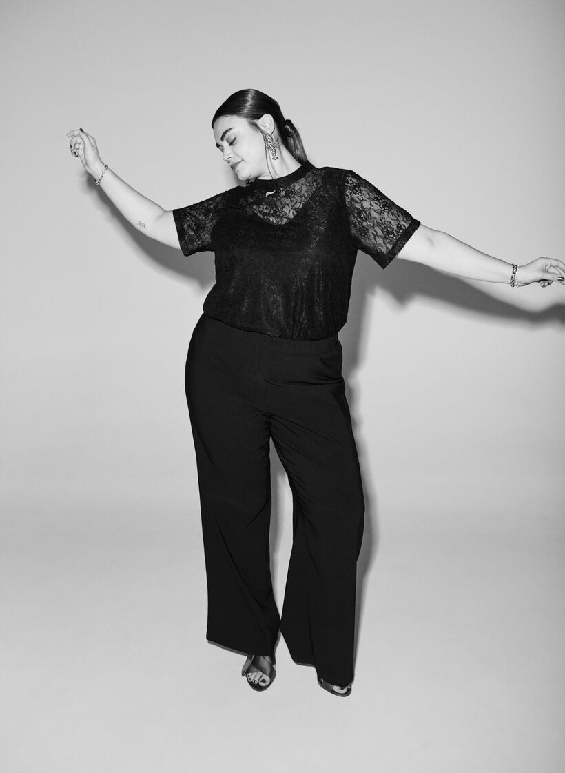 Wijde broek met elastische tailleband, Zwart, Image image number 0