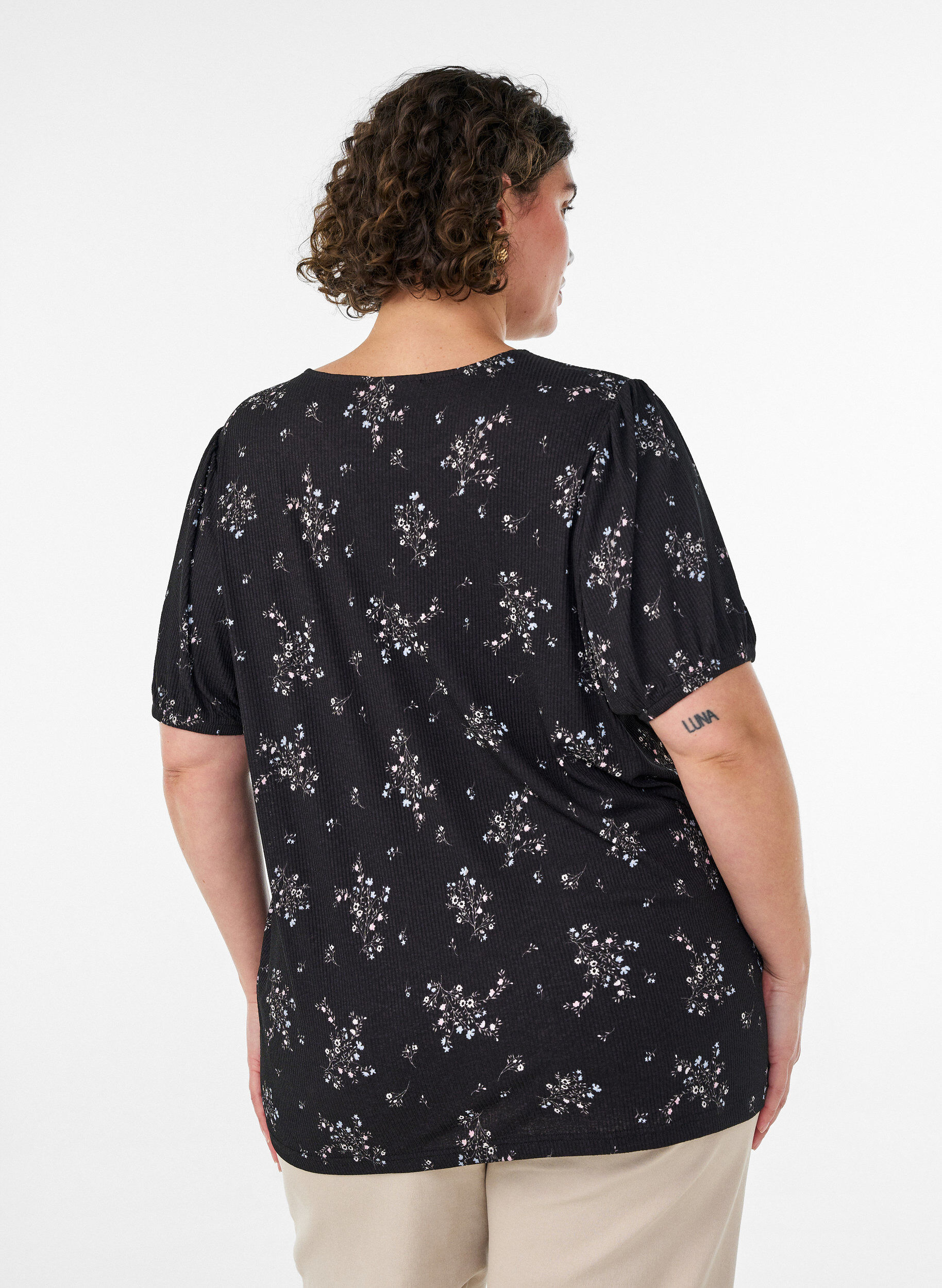 ZizziBlouse met korte mouwen, Zwart, Model image number 2