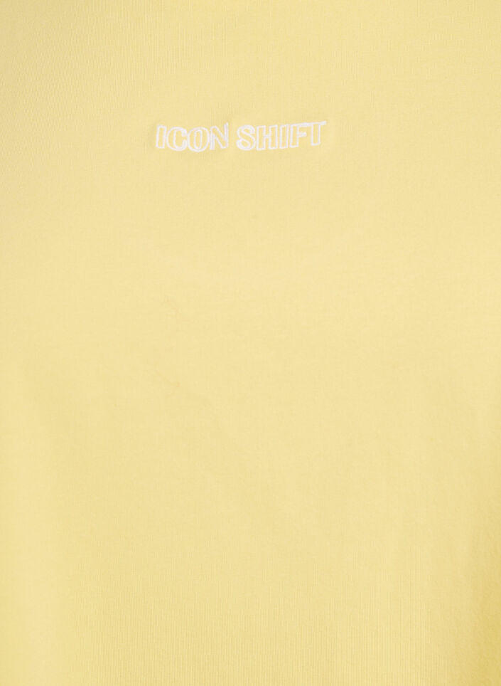 T-shirt van biologisch katoen met klein frontmotief, Geel, Packshot
