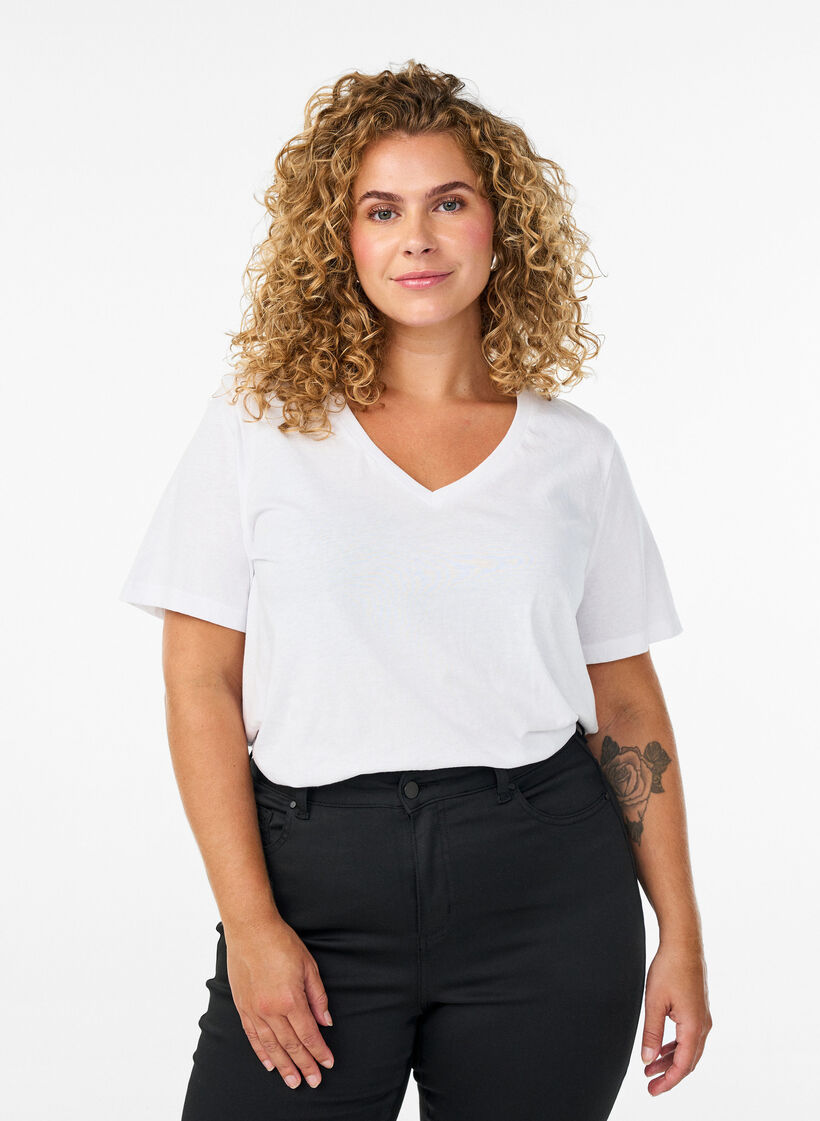 T-shirt met korte mouwen en v-hals, Wit, Model image number 0
