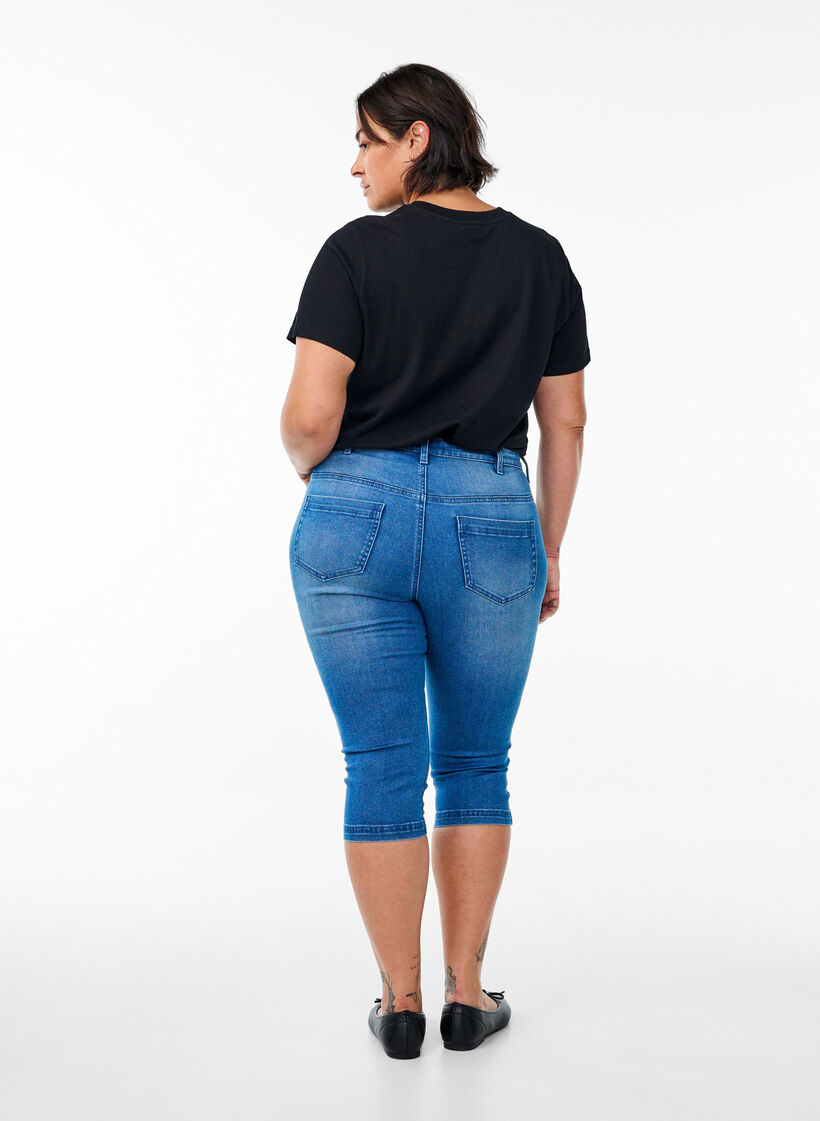 High waist Amy capri jeans met super slim fit, Blauw, Model image number 1