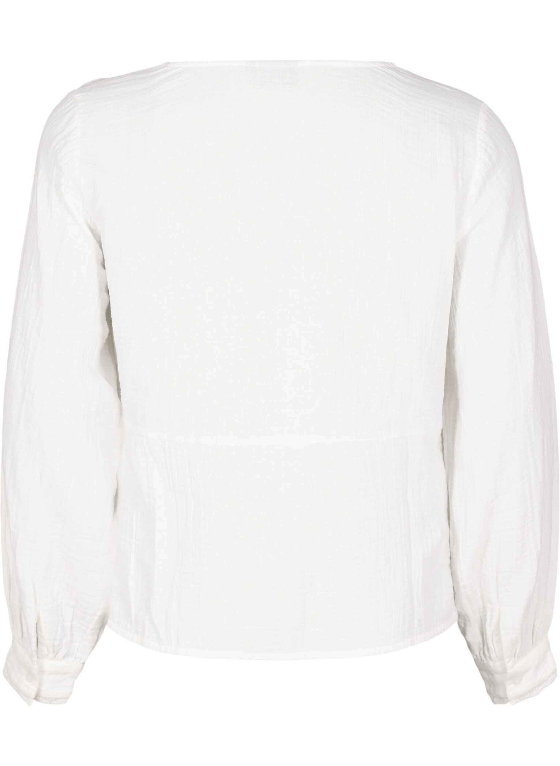 ZizziKatoenen mousseline blouse met haakdetails, Vanille, Packshot image number 1