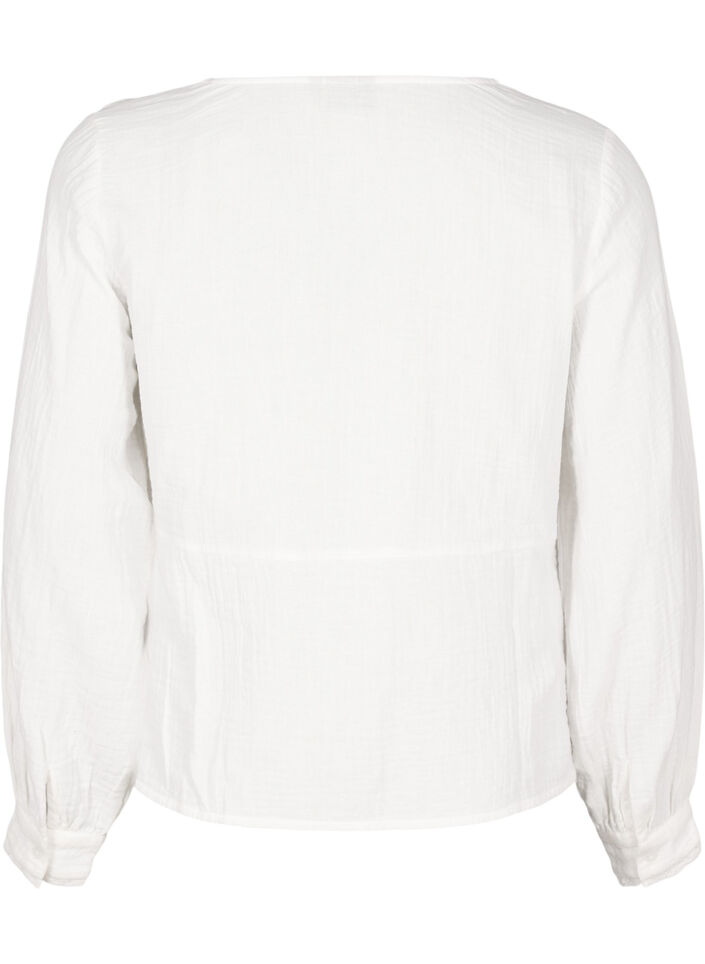 Katoenen mousseline blouse met haakdetails, Vanille, Packshot image number 1