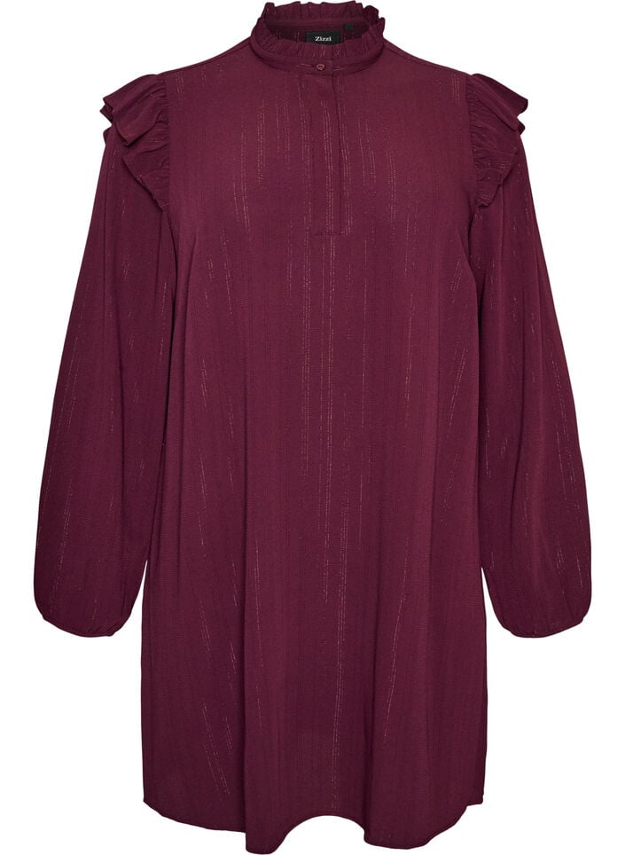 Kort jurkje met ruches en glitter, Rood, Packshot image number 0