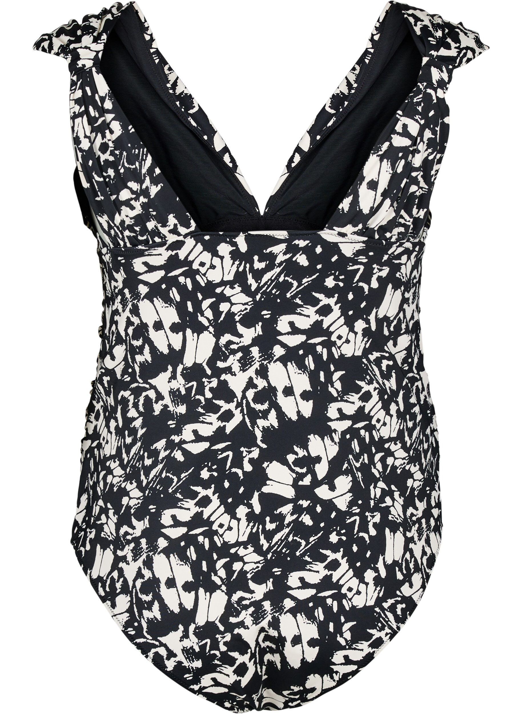 ZizziPatroon badpak met diepe V-hals, Zwart, Packshot image number 1