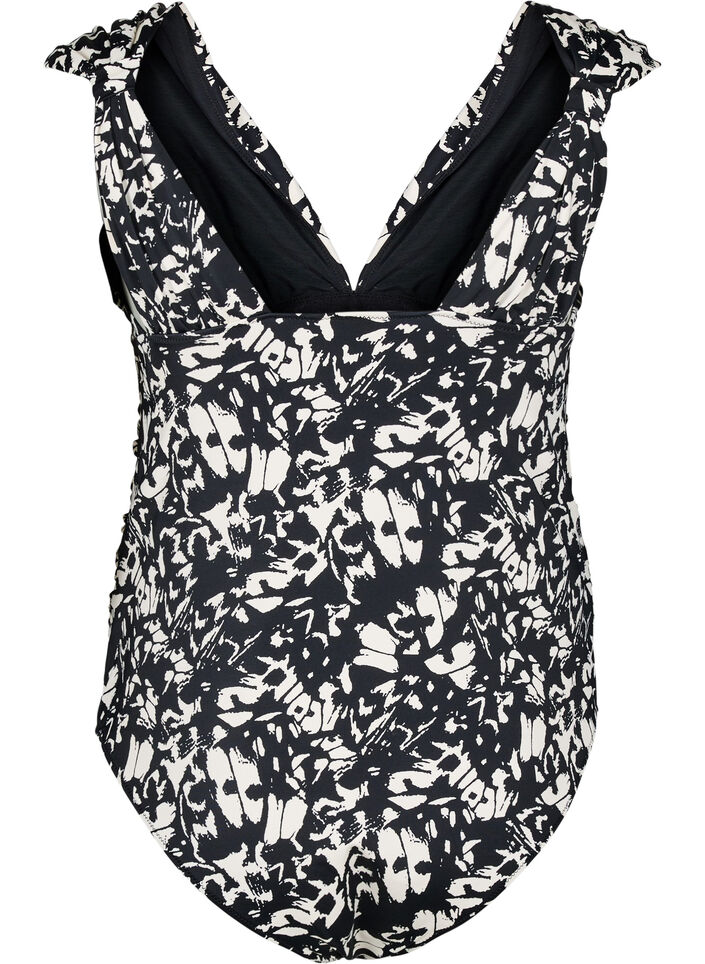 Patroon badpak met diepe V-hals, Zwart, Packshot image number 1