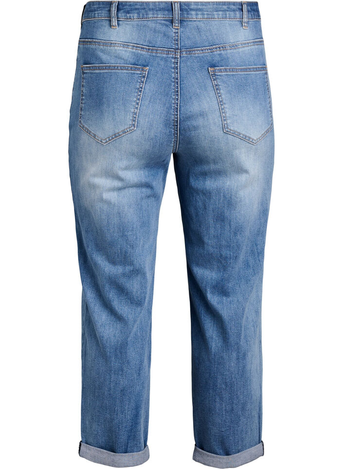 7/8 jeans met oprolbare pijpen en hoge taille, Medium Blue Denim, Packshot