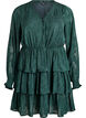 Korte jurk met ruches en een textuurpatroon, Groen, Packshot image number 0