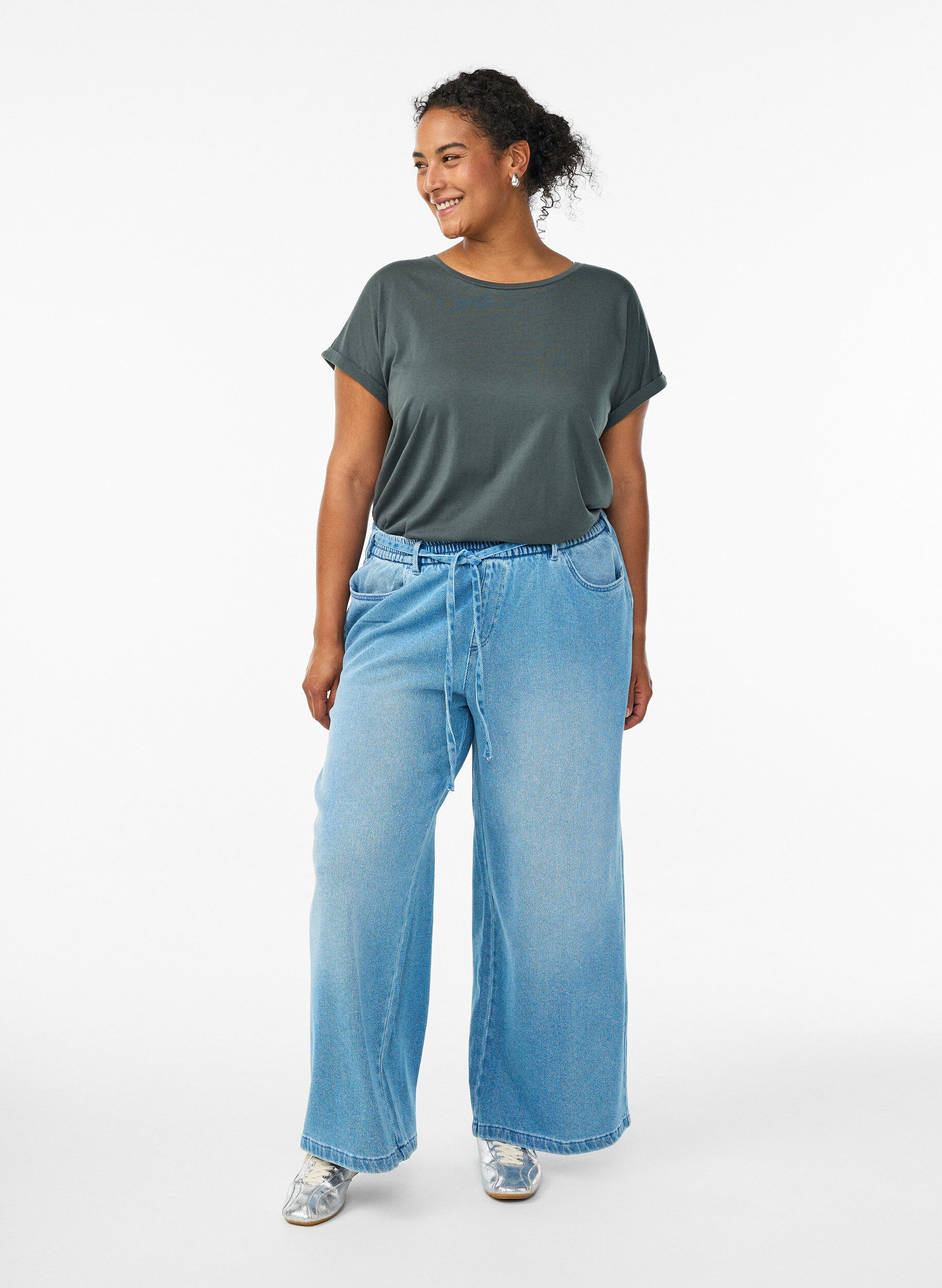 ZizziT-shirt met korte mouwen van katoenmix, Groen, Model image number 1