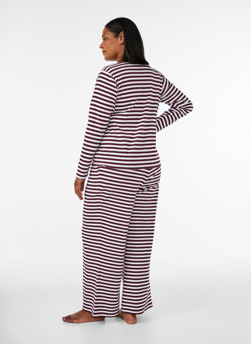 Gestreepte pyjamabroek met een high waist en wijde pijpen, Rood, Model image number 1