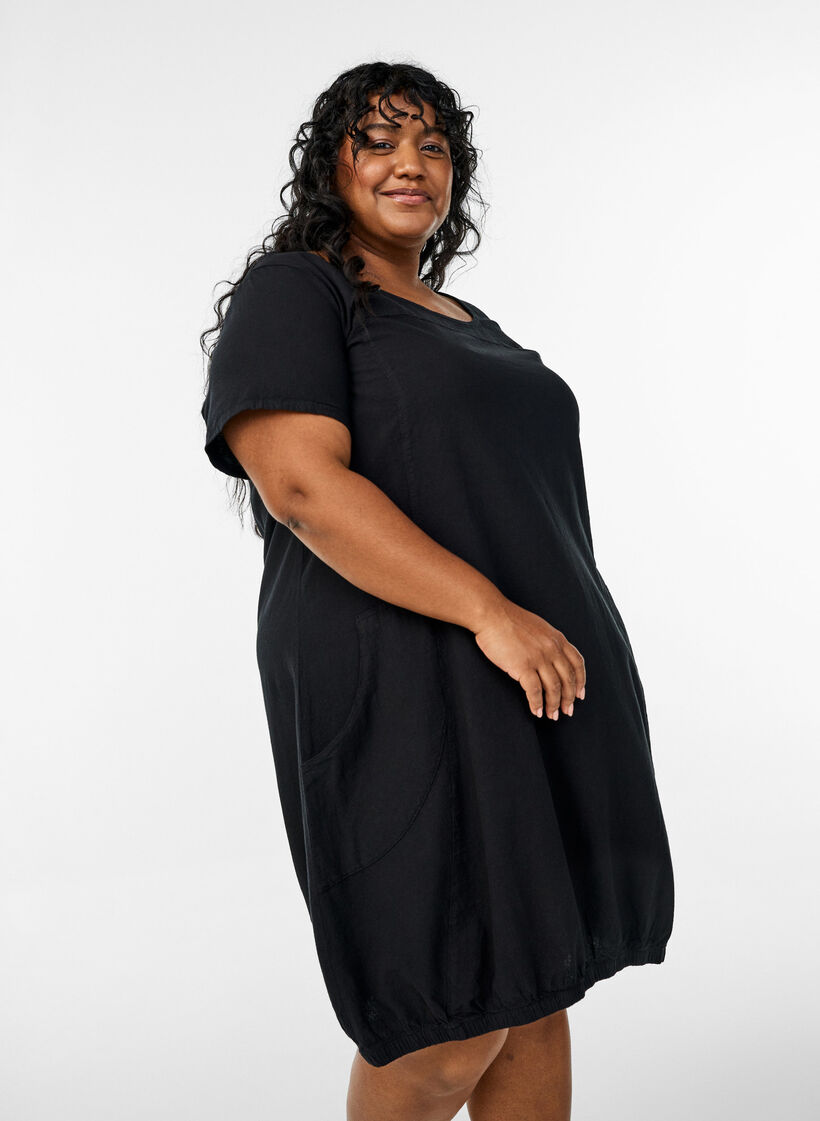 Katoenen jurk met korte mouwen, Zwart, Model image number 0