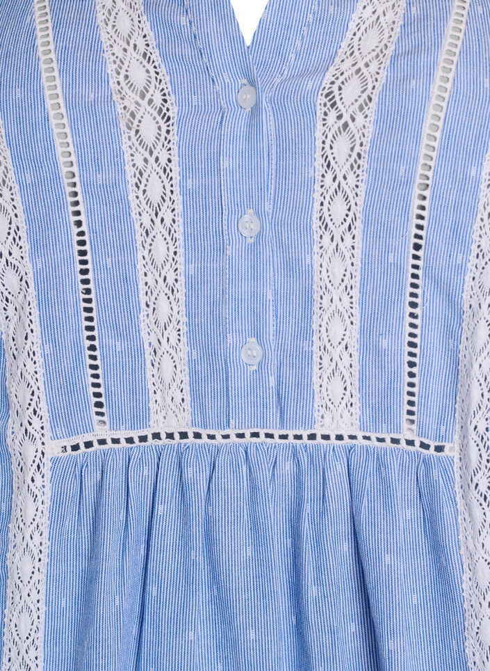Korte jurk met kanten linten en A-lijn vorm, Blue Stripe, Packshot