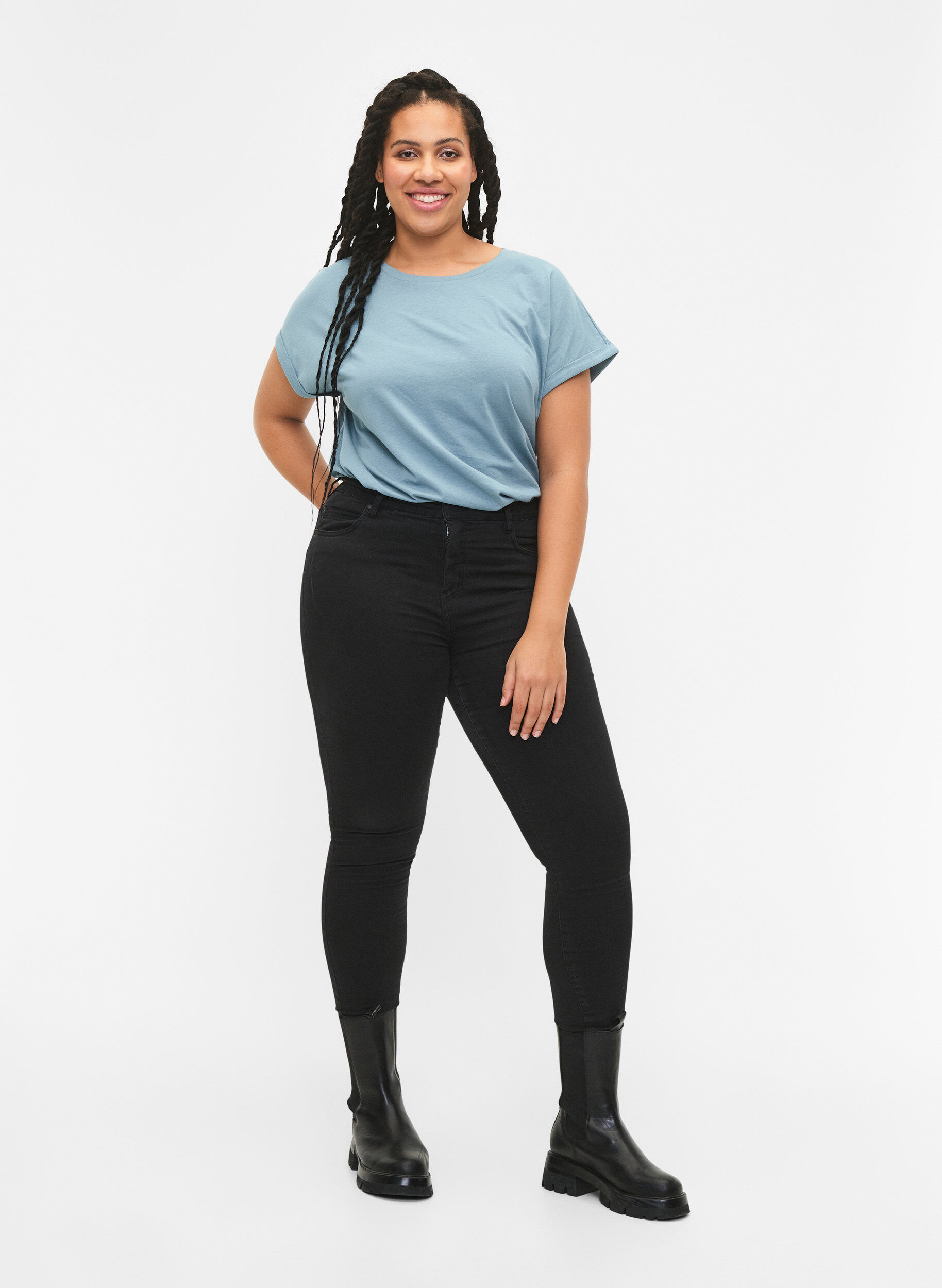 Zizzi 2 packs de t-shirts &agrave; manches courtes, Bleu, Model image number 1