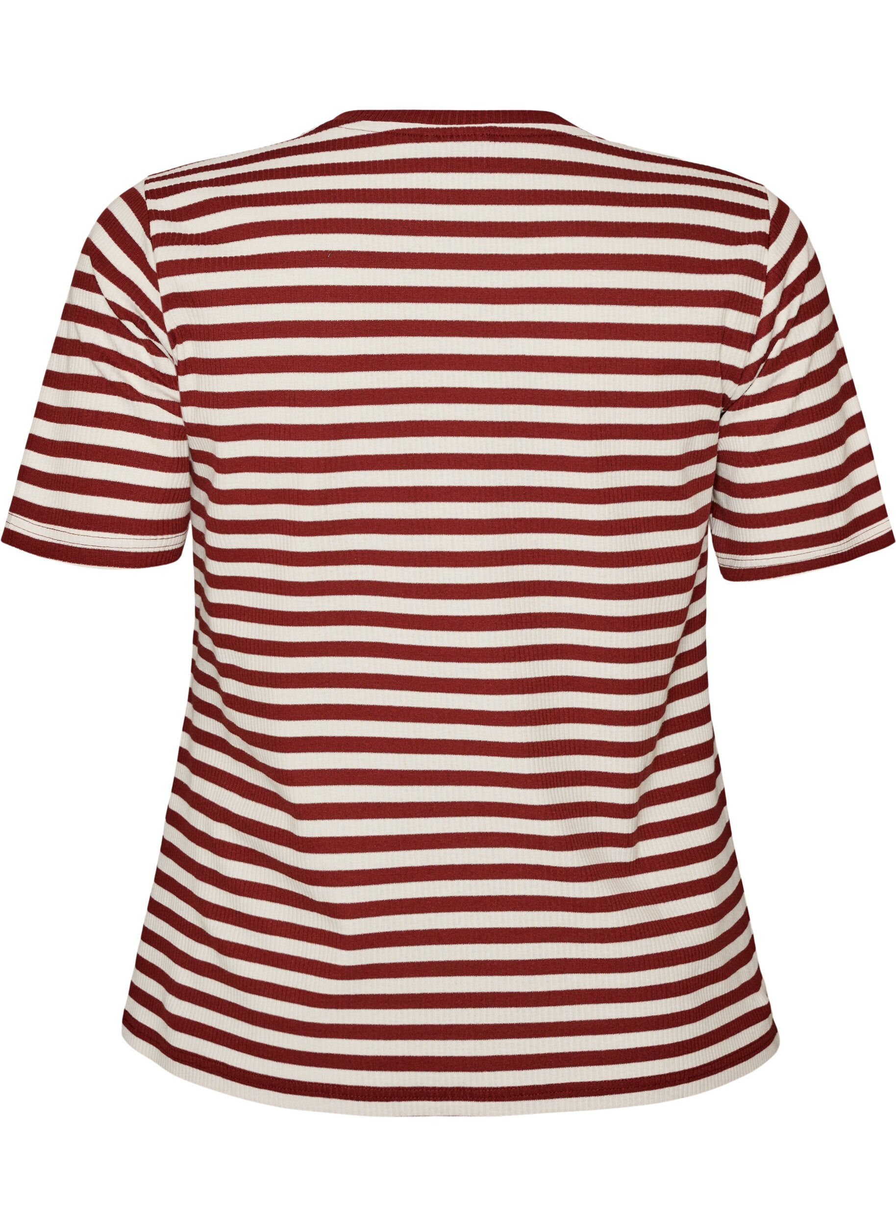 ZizziGestreept T-shirt met geribbelde textuur, Rood, Packshot image number 1