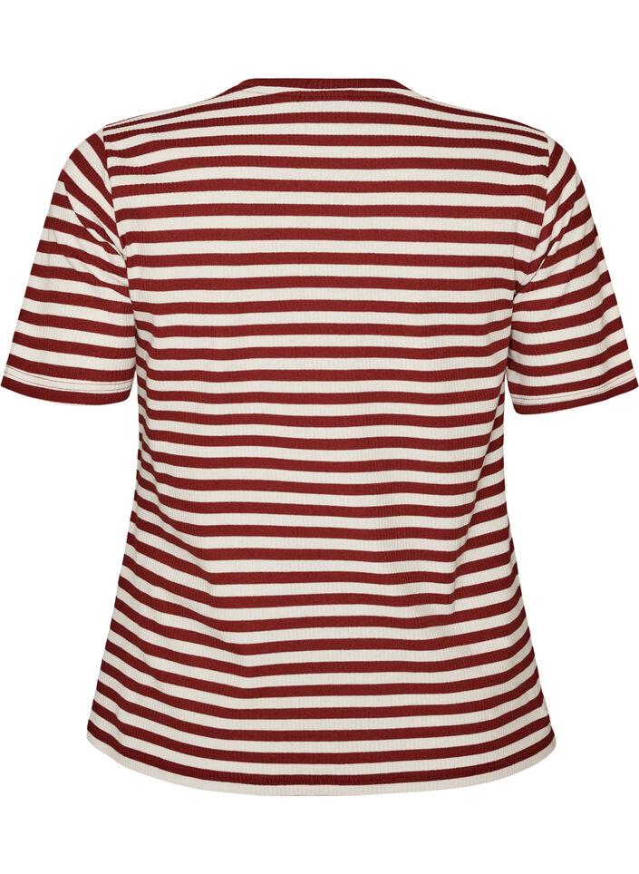 Gestreept T-shirt met geribbelde textuur, Rood, Packshot image number 1