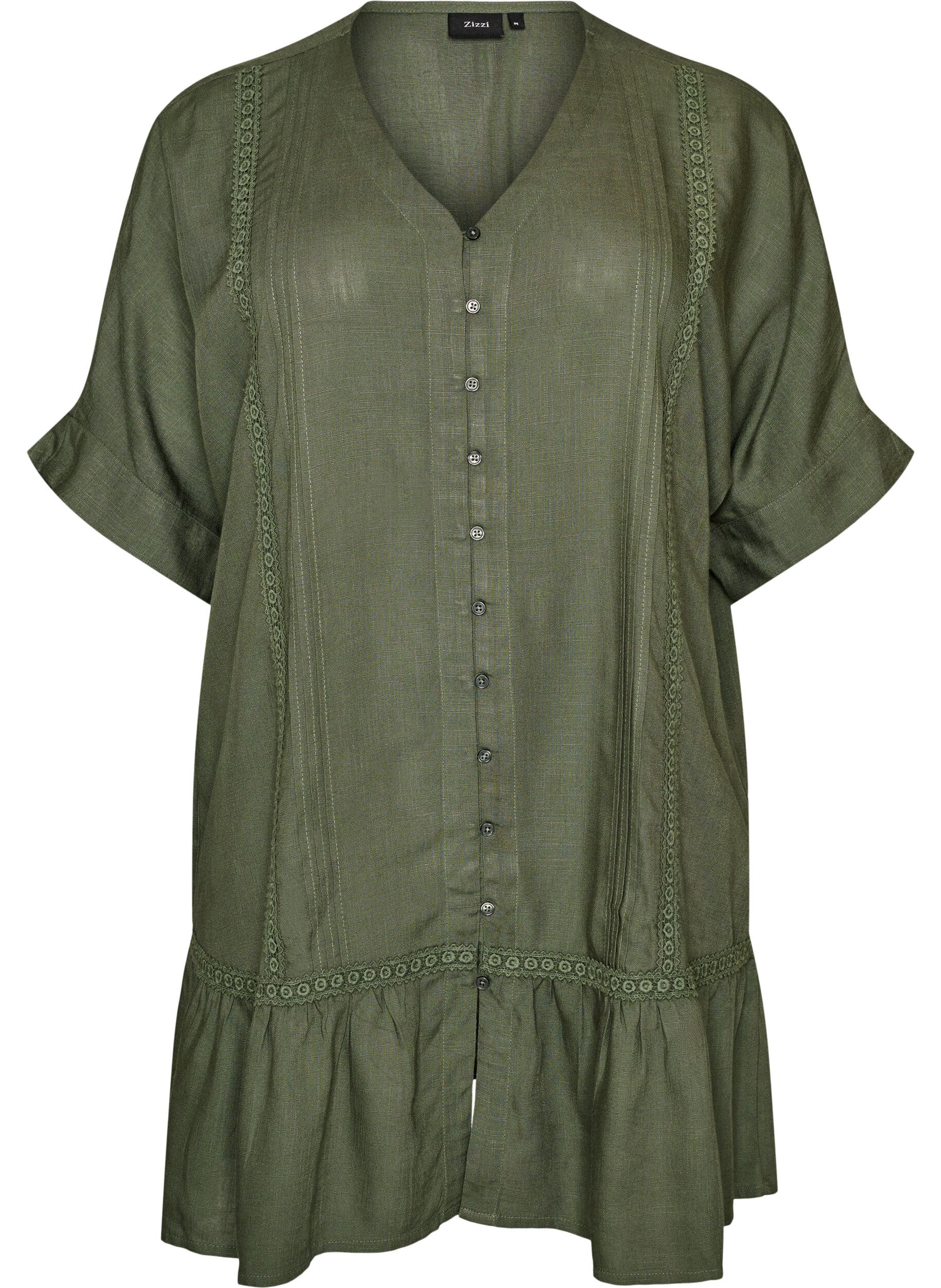 Viscose tuniek met knopen en rucherand