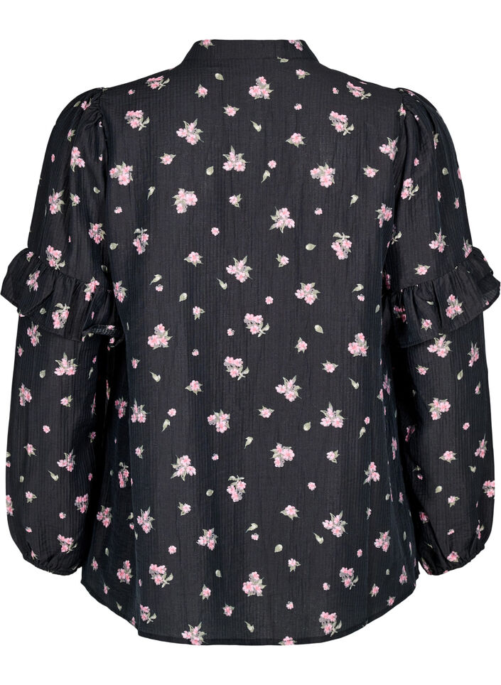 Bloemenblouse in lyocell, Zwart, Packshot image number 1