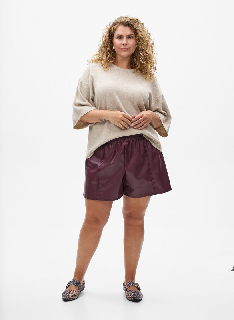 Los gebreide shirt met korte mouwen, Beige, Model image number 1