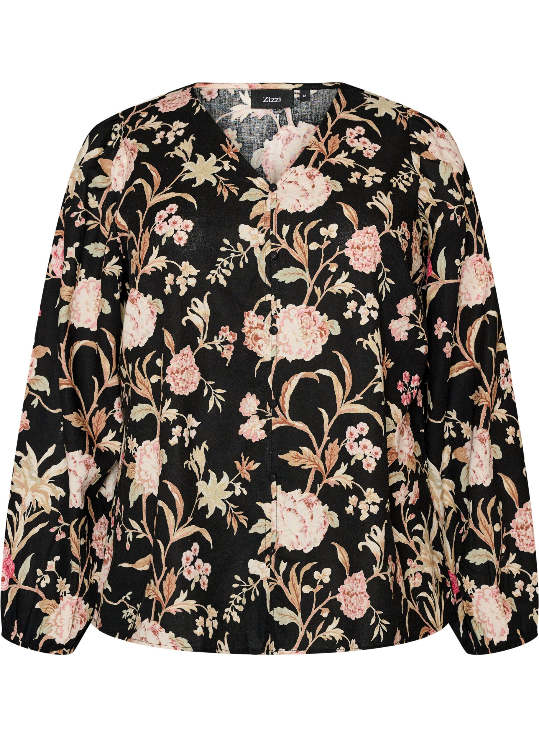 Gebloemde blouse van linnen en viscose met lange mouwen