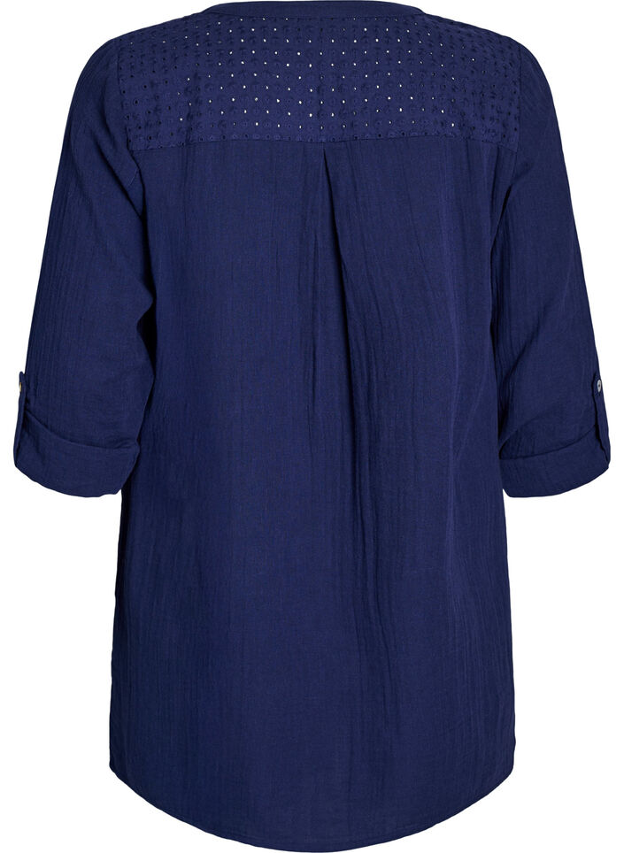 Katoenen mousseline tuniek met broderie anglaise, Blauw, Packshot image number 1