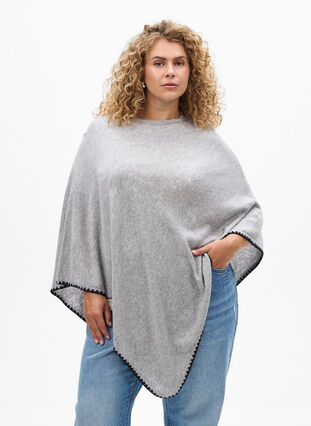 ZizziFijngebreide poncho, Grijs, Model image number 0