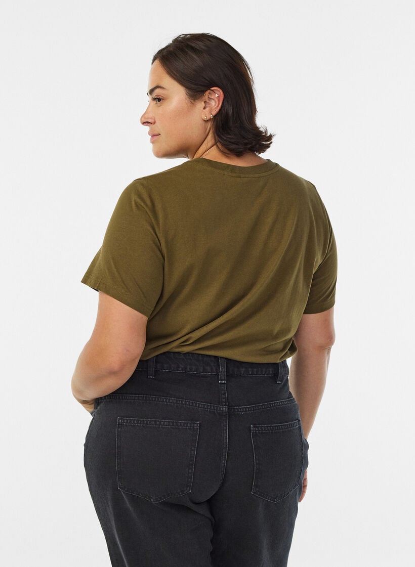 Basic katoenen T-shirt met ronde hals, Groen, Model image number 2