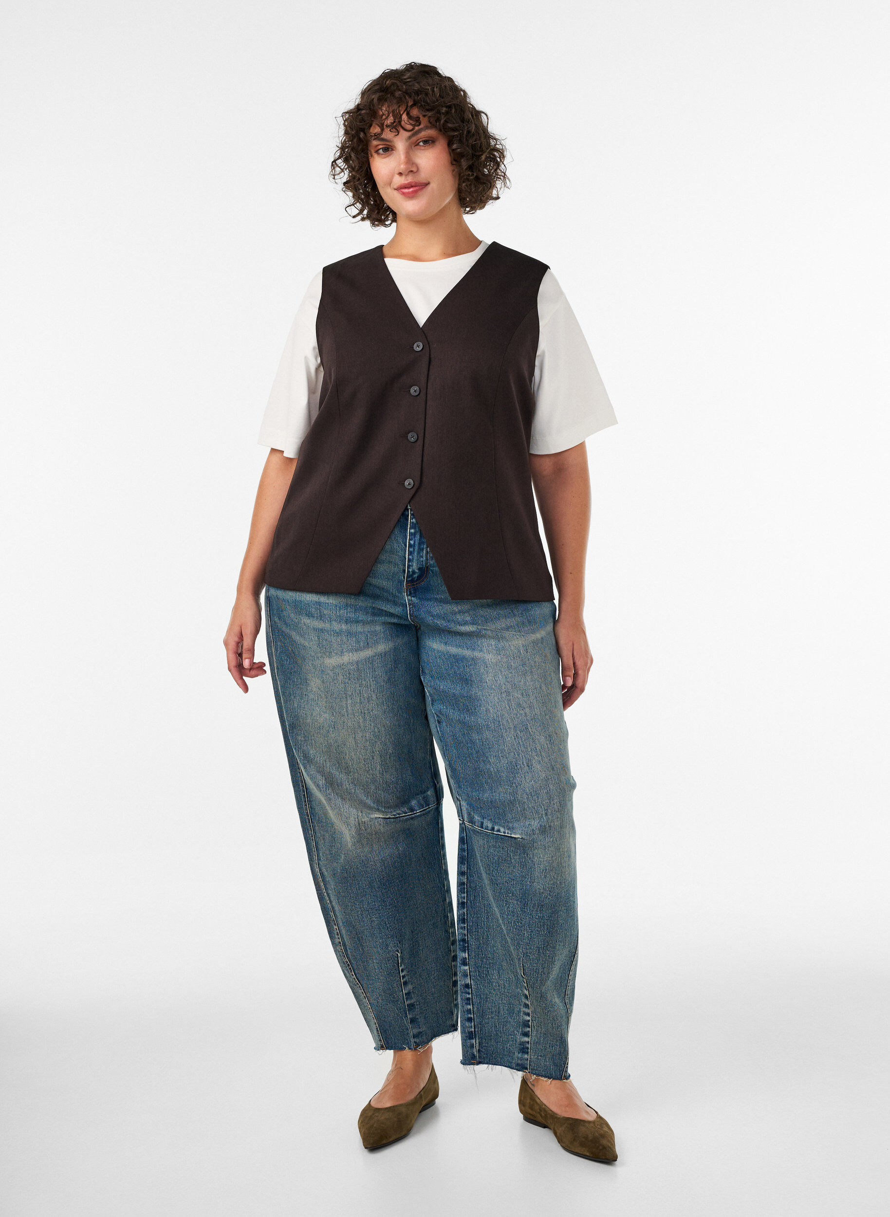 ZizziGilet met knoopsluiting, Bruin, Model image number 1