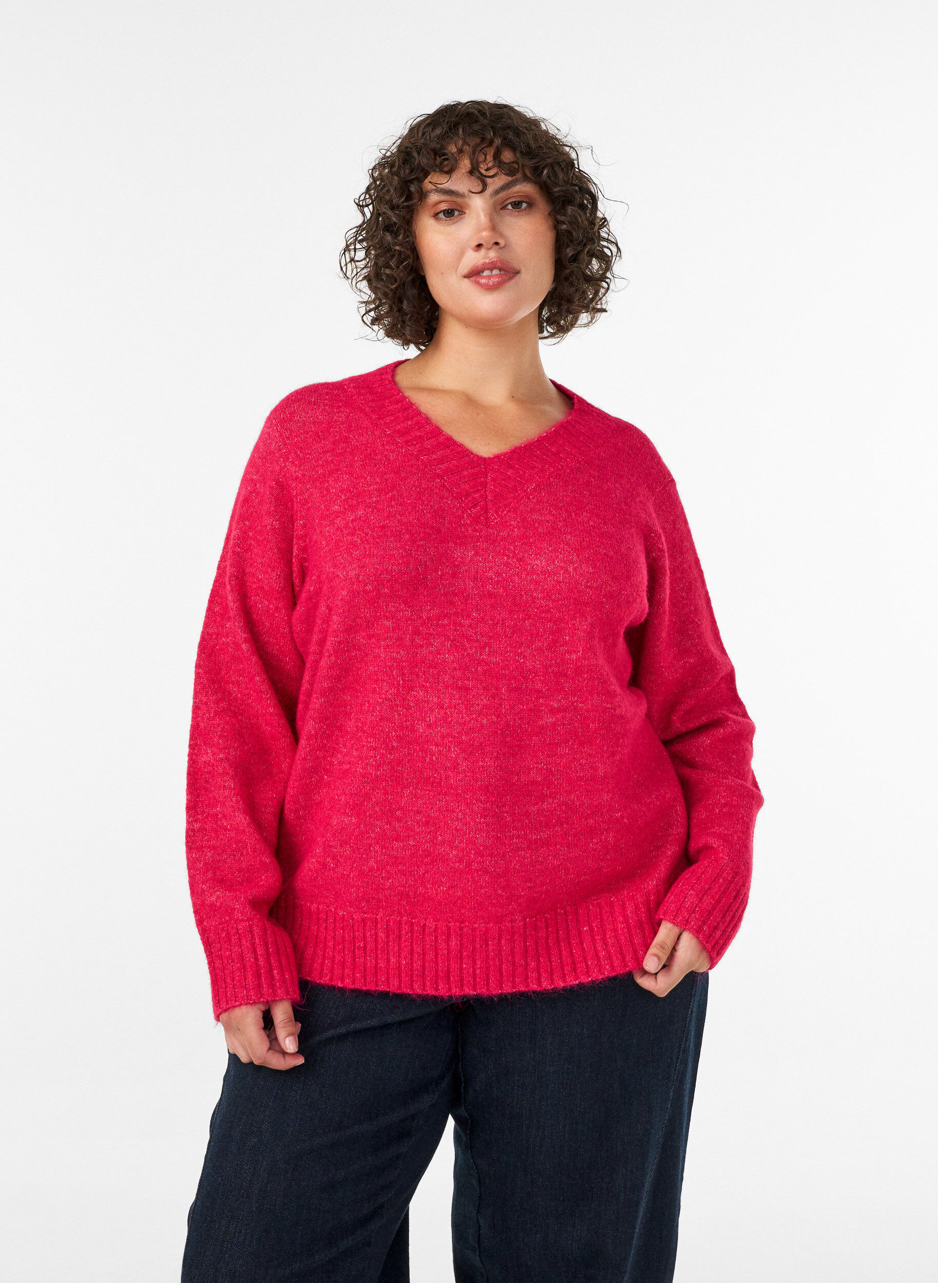 ZizziJumper met V-hals, Roze, Model image number 0