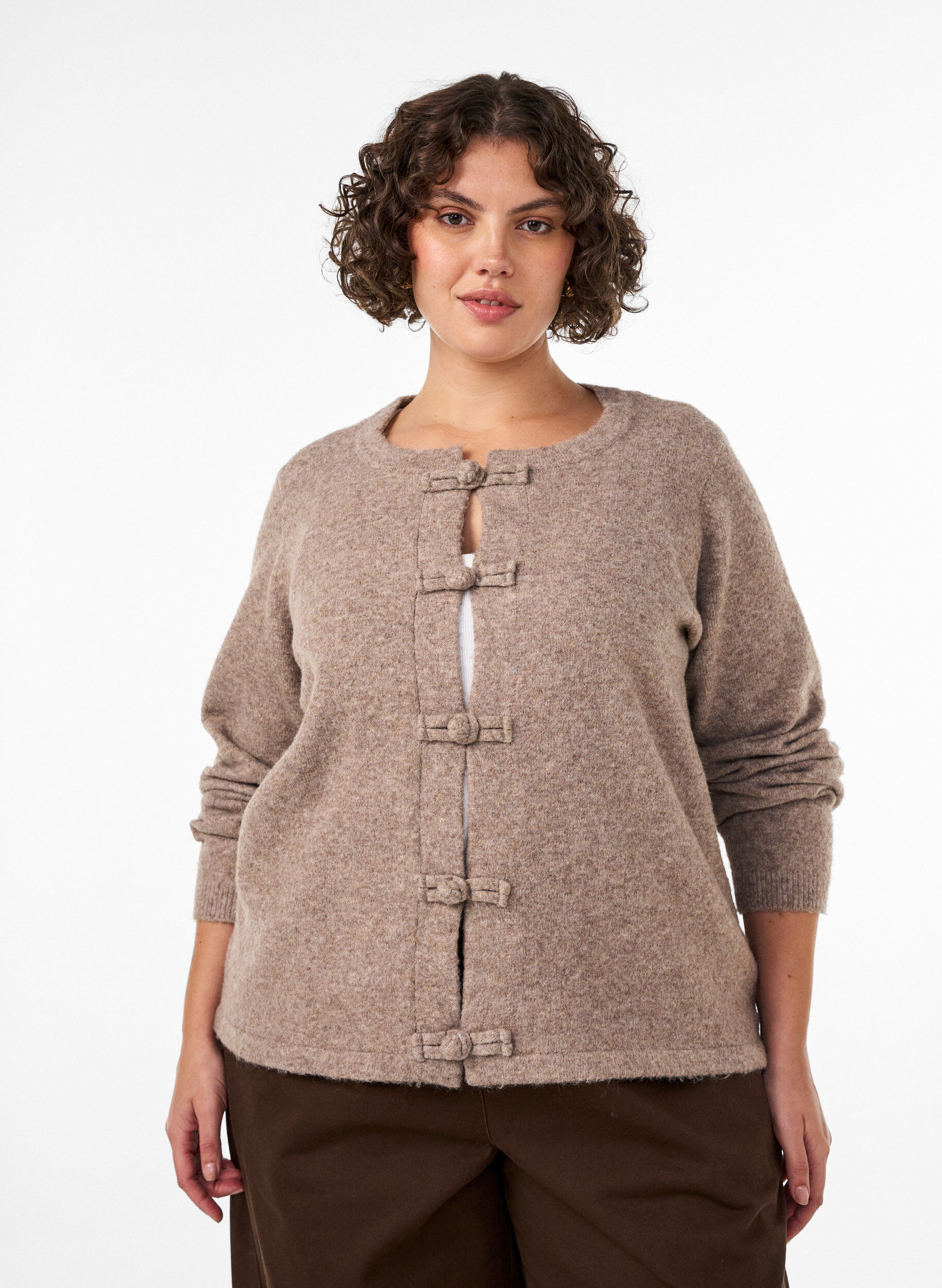 Cardigan met knoopsluitingen, Beige, Model